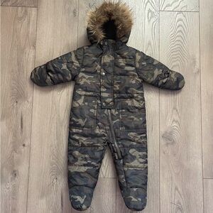 Camo Snowsuit with Faux Fur Trim Bodysuit